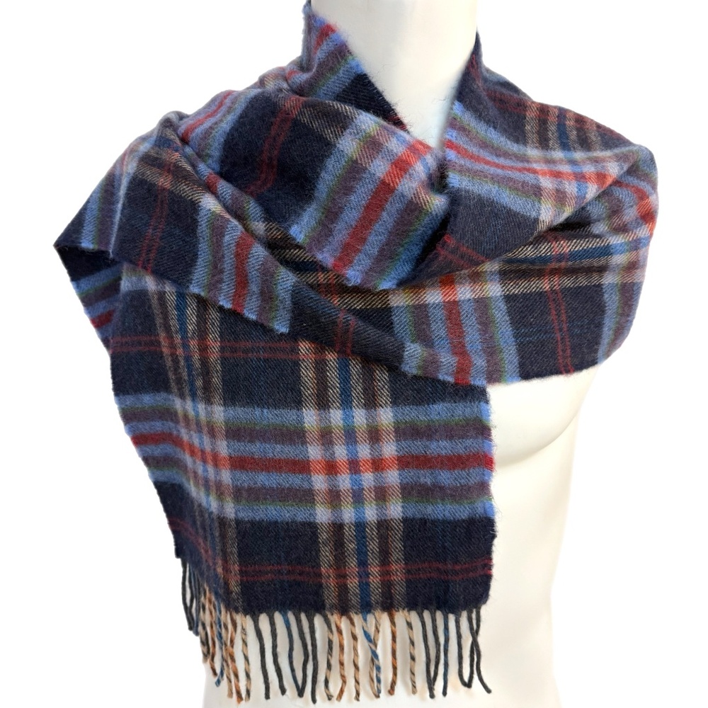Ireland Merino Wool Scarf 🇮🇪 – Blue & Red Plaid - Made in Ireland